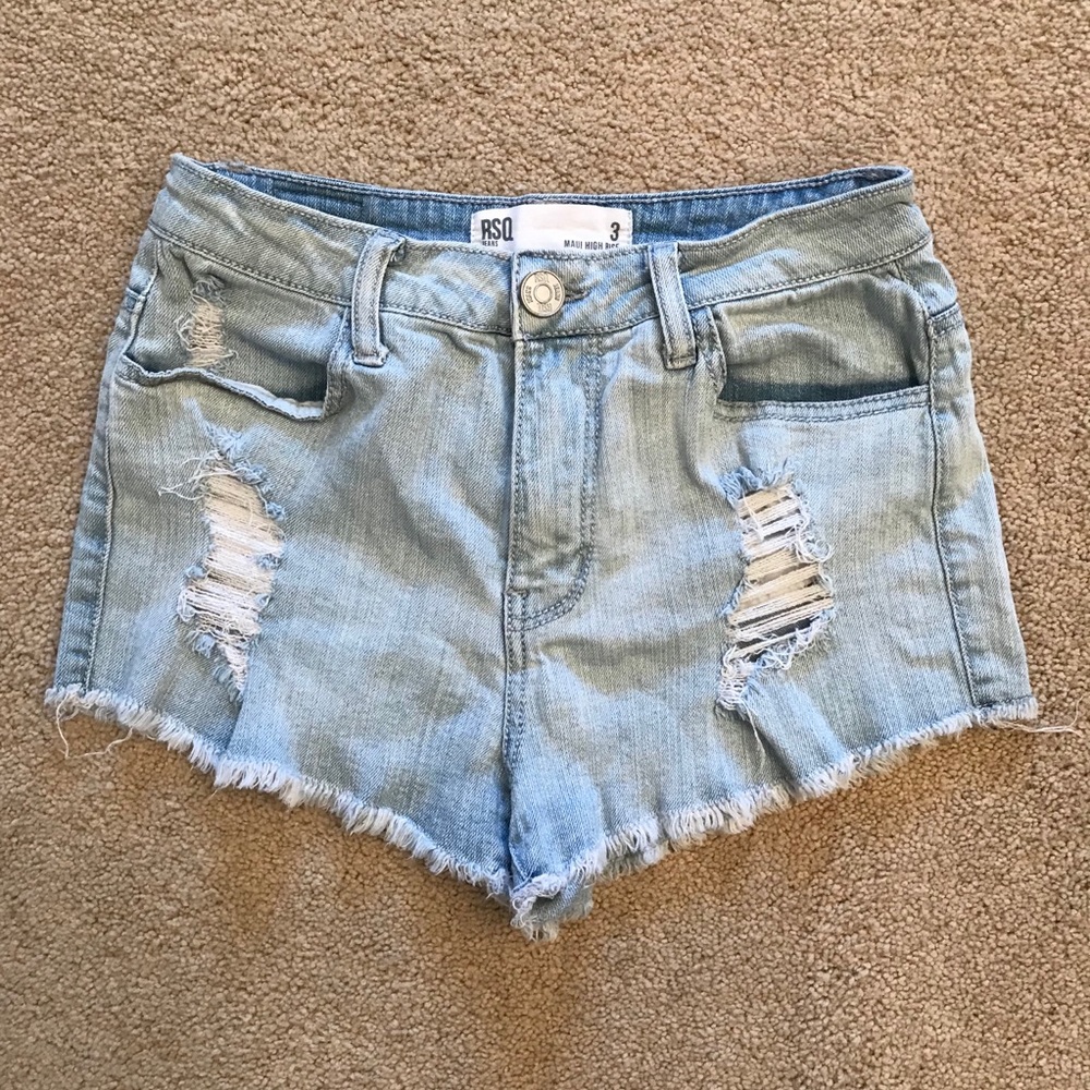 RSQ Distressed Denim Shorts Size 3 Maui High Rise Cut Off Grudge y2k Festival